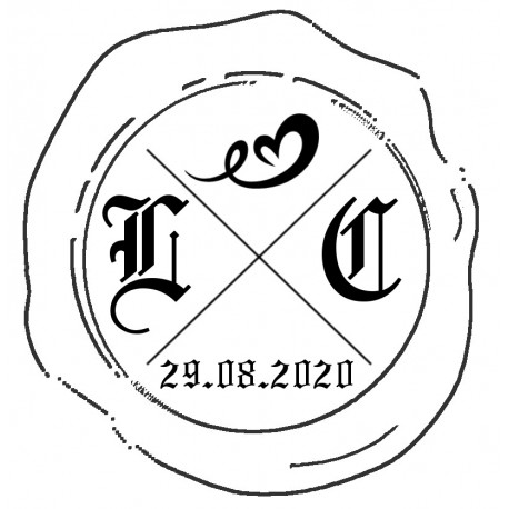 Tampon à cire à vos initiales avec une date et un symbole Tampon à cire à vos initiales avec une date et un symbole